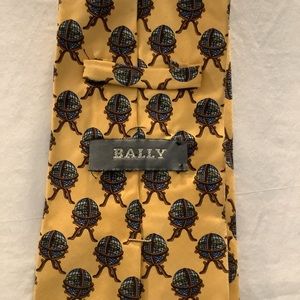 Bally Globe Print Gold Silk Tie